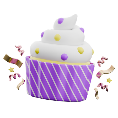 Cupcake comemorativo com decorações confetes coloridos  3D Icon