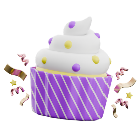 Cupcake de celebración con decoraciones de confeti de colores  3D Icon