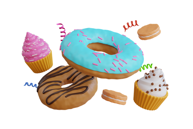 Cupcake et beignets qui tombent  3D Icon