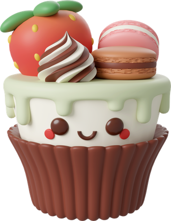 Cupcake mit Macaron und Erdbeere  3D Icon