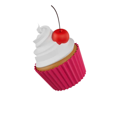 Cupcake mit Sahne und Kirschen  3D Icon