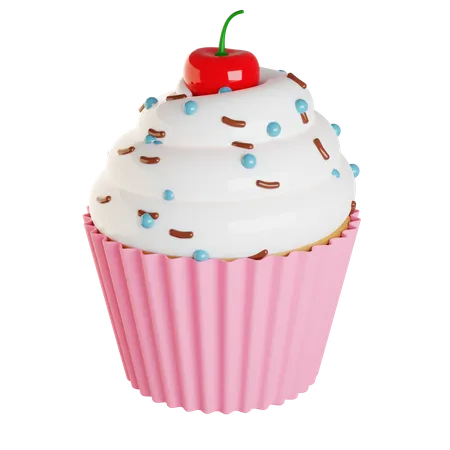 Cupcake With Cherry  3D Illustration