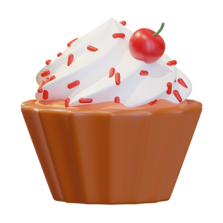 Cupcake With Cherry And Sprinkles 3D Icon