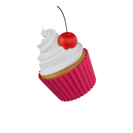 Cupcake with cream and cherries 3D Illustration