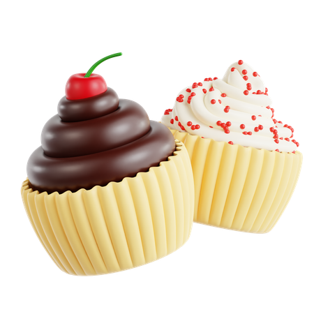 カップケーキ チョコレートとバニラフロスティング  3D Icon