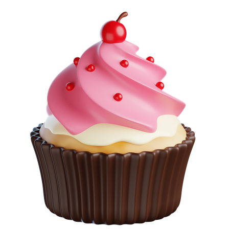 Cupcakes de cereja com chocolate branco  3D Icon