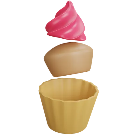 Representacion 3 D De Cupcakes De Fresa Flotantes Aislados 3D Icon