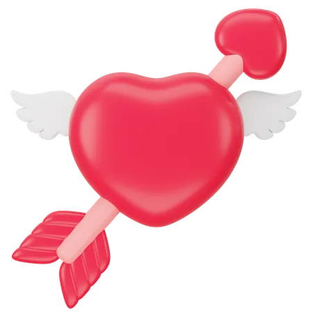 Heart With Wings And Heart Arrow 3 D Icon Rendering 3D Icon