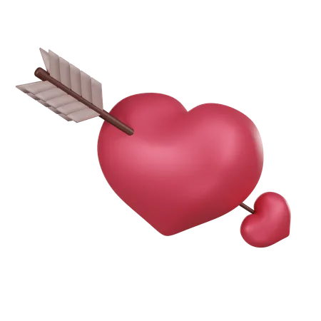 3 D Digital Illustration Of A Shiny Red Heart Pierced By An Arrow With A Smaller Heart Representing Love And Passion 3D Icon