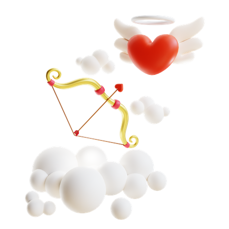 Cupid Arrow And Flying Heart  3D Illustration