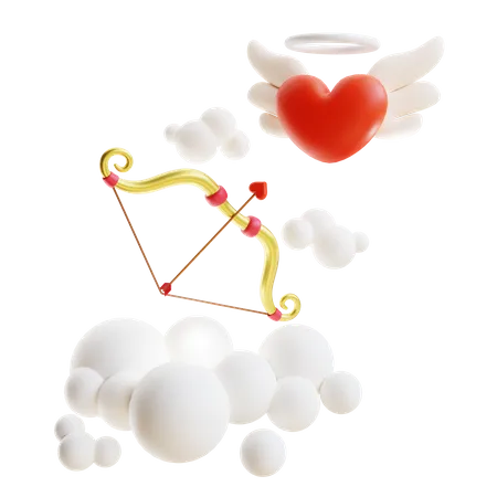 Cupid Arrow And Flying Heart  3D Illustration