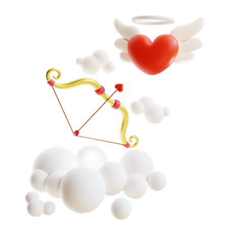 Cupid Arrow And Flying Heart  3D Illustration