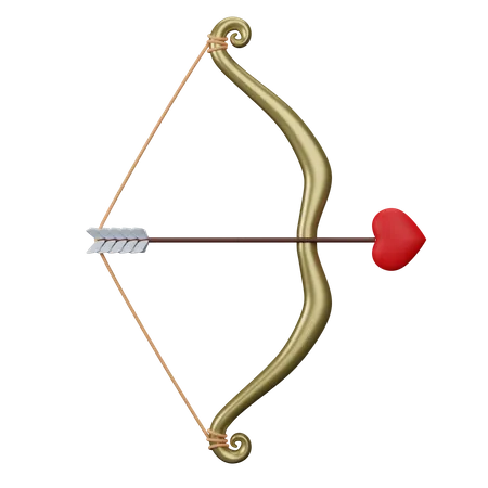 Gold Cupid Bow With Heart Arrow 3D Icon
