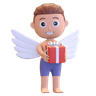 cupid boy holding gift box 3d logo