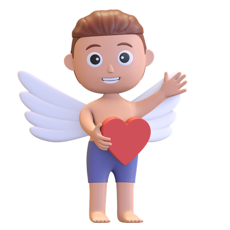 Cupid Boy Holding Heart 3D Illustration