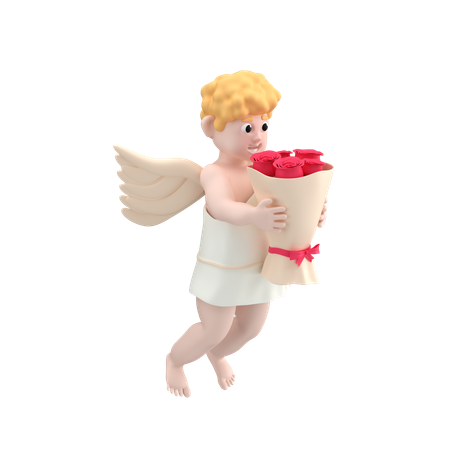 花束を持ったキューピッドボーイ  3D Icon