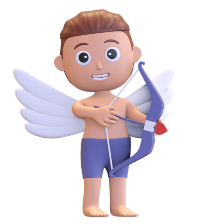 Cupid Holding Bow  3D Illustration