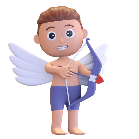 Cupid Holding Bow 3D Illustration