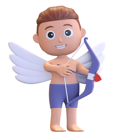 Cupid Holding Bow  3D Illustration