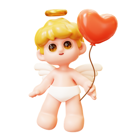 Cupid Holding Heart Balloon  3D Icon