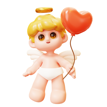 Cupid Holding Heart Balloon  3D Icon