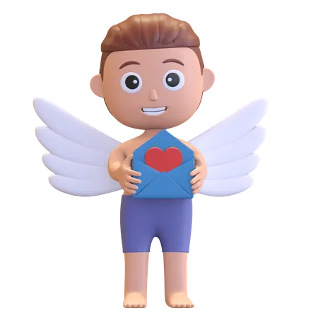 Cupid Holding Love Mail Character Valentine Day Love Symbol 3 D Render Illustration 3D Illustration