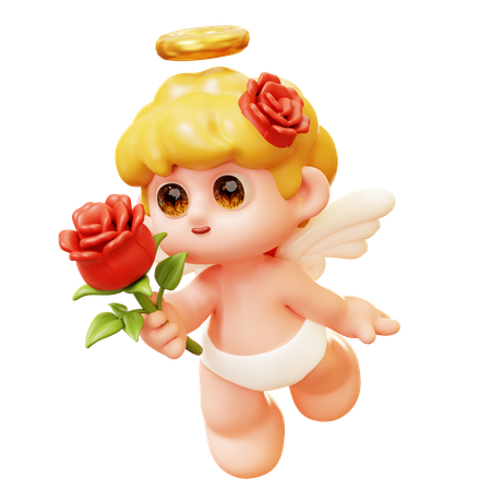Cupid Holding Rose  3D Icon