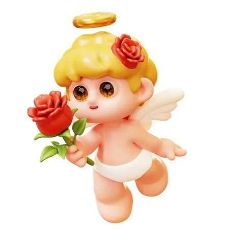 Cupid Holding Rose  3D Icon