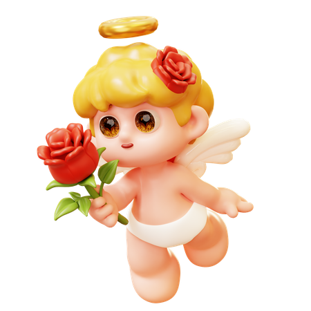 Cupid Holding Rose  3D Icon