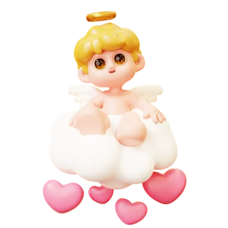 3 D Cute Cartoon Funny Cupid On A Love Cloud Little Angels Or Amur Cute Little Kids With Heart Wings Happy Valentines Day Love And Romantic Concept 3D Icon