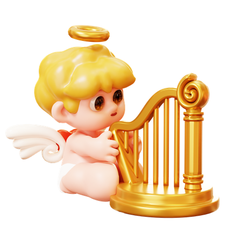 Cupid Playing Harp  3D Icon