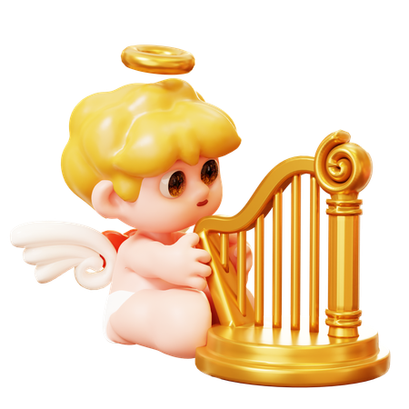 Cupid Playing Harp  3D Icon