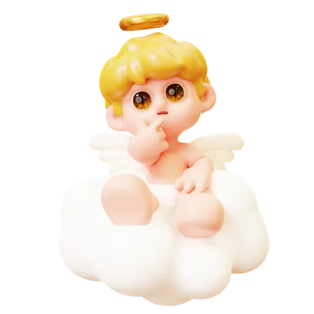 3 D Cute Cartoon Funny Cupid Pointing Chin Curious Expression Little Angels Or Amur Cute Little Kids With Heart Wings Happy Valentines Day Love And Romantic Concept 3D Icon