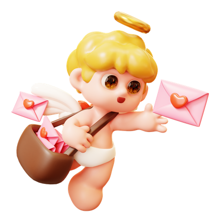 Cupid Sending Love Letter  3D Icon