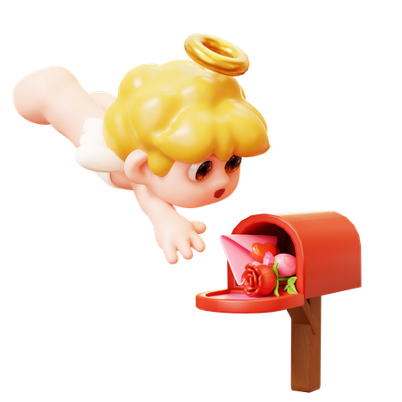 Cupid Sending Valentine Gift In Mailbox  3D Icon