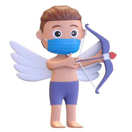 Cupid Wearing Mask Holding Bow 3D Illustration