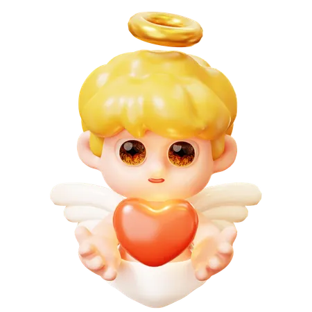 3 D Cute Cartoon Funny Cupid Cupid Holding Heart Little Angels Or Amur Cute Little Kids With Heart Wings Happy Valentines Day Love And Romantic Concept 3D Icon