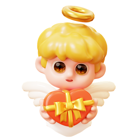 Cupid With Heart Gift Box  3D Icon
