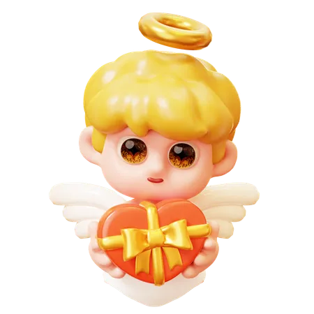 Cupid With Heart Gift Box  3D Icon