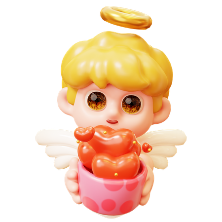 Cupid With Heart Gift Box  3D Icon