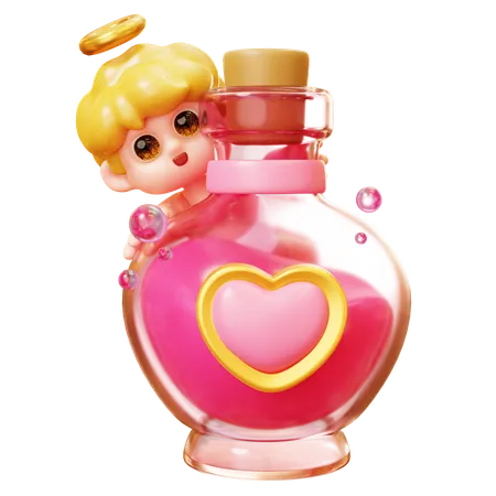 3 D Cute Cartoon Funny Cupid With Love Potion Little Angels Or Amur Cute Little Kids With Heart Wings Happy Valentines Day Love And Romantic Concept 3D Icon