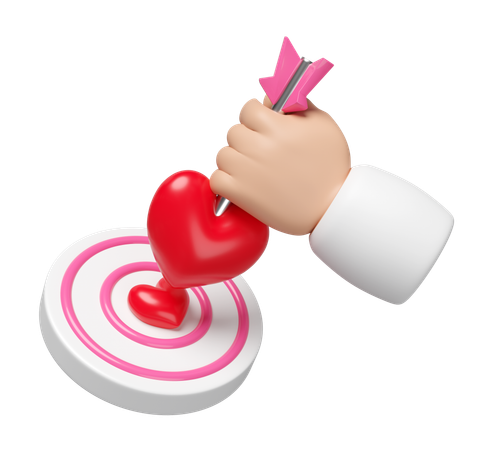 Mano de cupido sosteniendo una flecha con forma de corazón  3D Icon