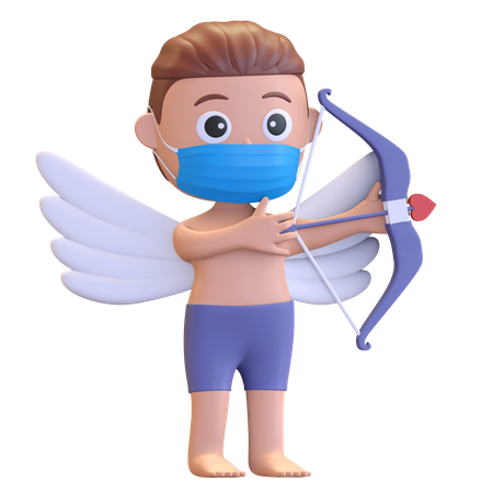 Cupido con máscara sosteniendo un arco  3D Illustration