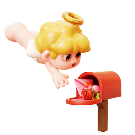 Cupido enviando presente de dia dos namorados na caixa de correio  3D Icon