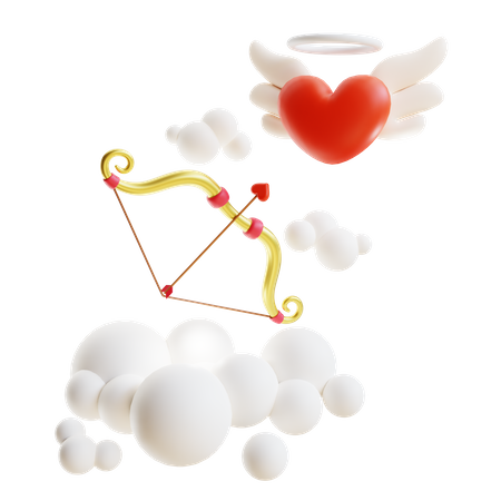 Flecha de cupido e coração voador  3D Illustration