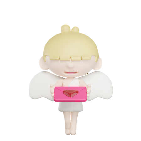 Cupido fofo dando uma carta de amor  3D Illustration