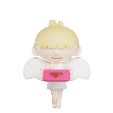 Cupido fofo dando uma carta de amor  3D Illustration