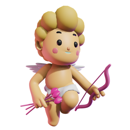 Cupido fofo segurando flecha amor  3D Illustration