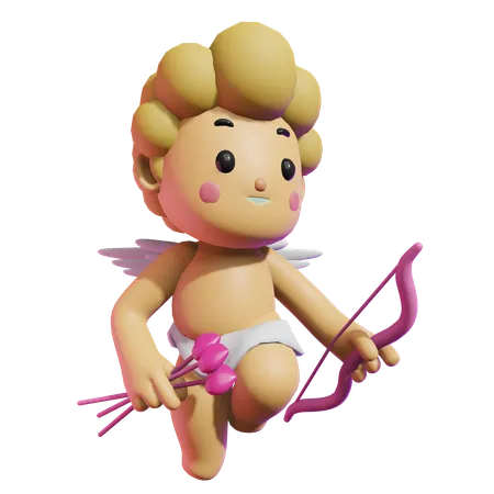 Cupido fofo segurando flecha amor  3D Illustration