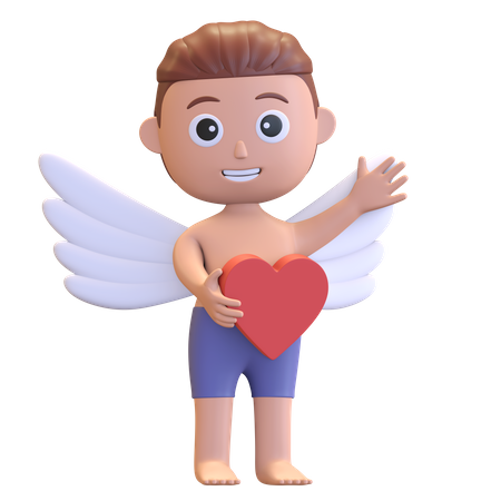 Menino cupido segurando coração  3D Illustration